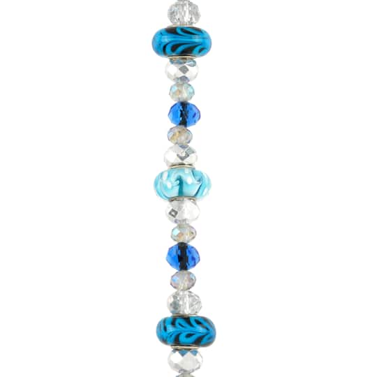 12 Pack: Blue Glass Lampwork Swirl Rondelle Beads by Bead Landing™